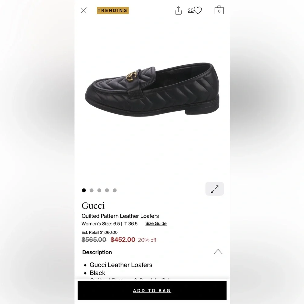 Gucci // black leather quilted loafers - Picture 8 of 9